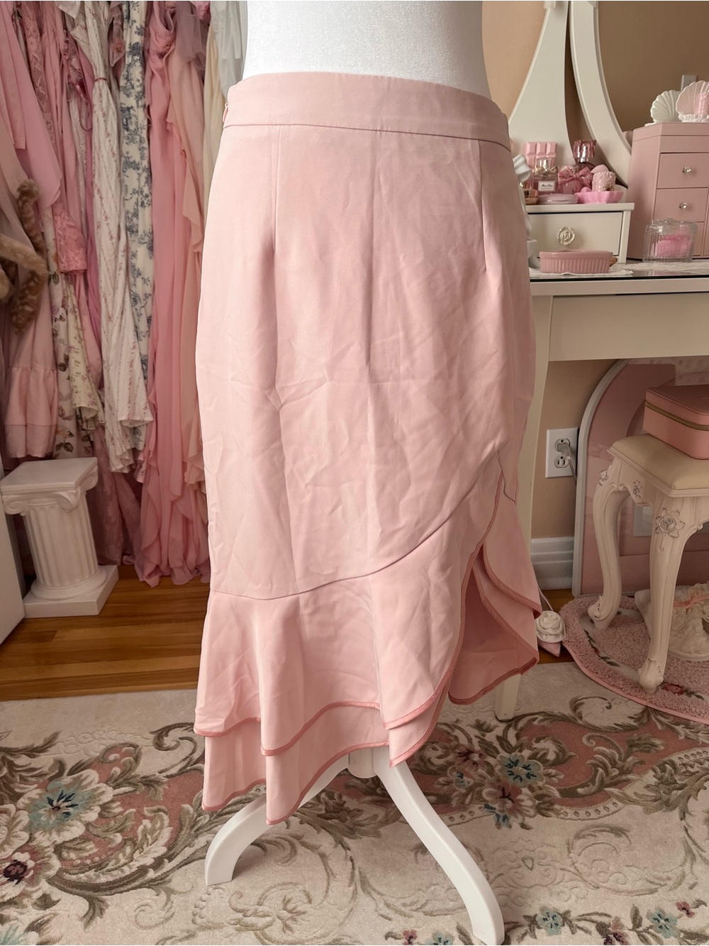 MOTF Blush Pink High-Low Ruffle Hem Skirt